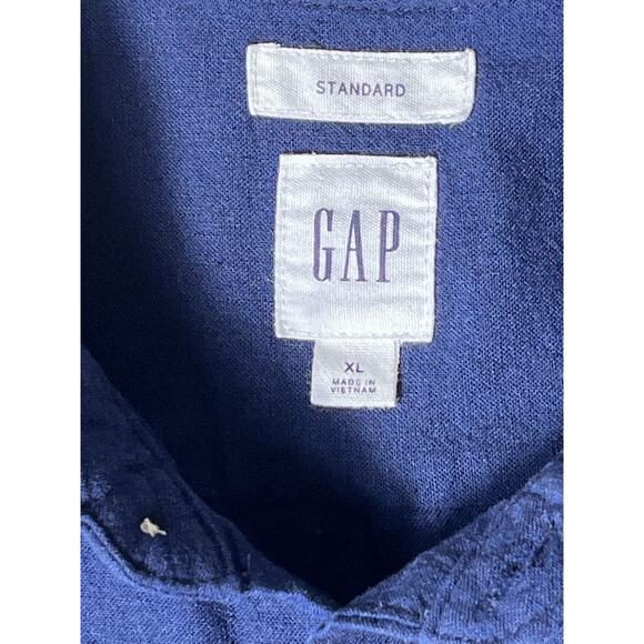 GAP Men’s Shirt XL Standard Fit Navy Blue Linen Cotton Blend Short Sleeve - Picture 4 of 10